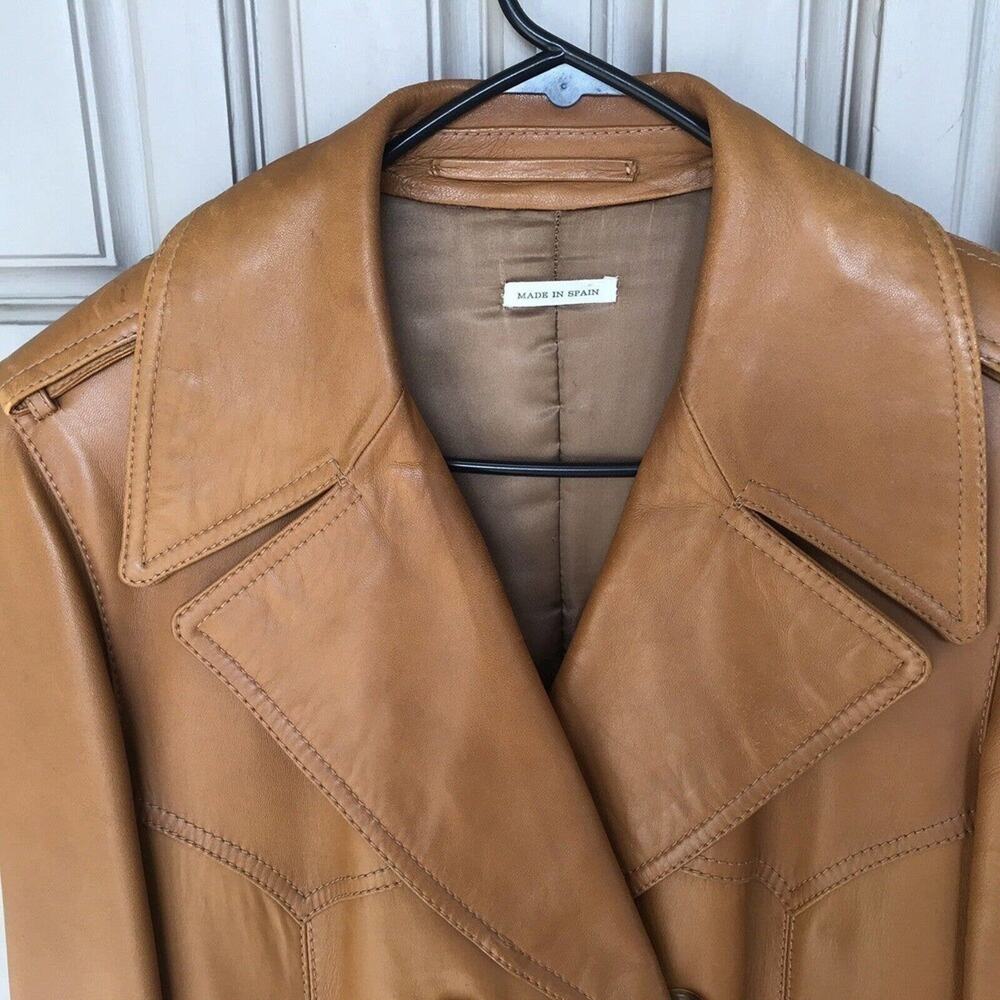 VTG Stanley Blacker Ladies SzXL Designed Leather Coat Belt European Dbl Breasted
